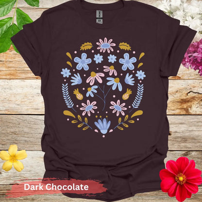 Floral Pattern Graphic T-shirt - S / Dark Chocolate - Physical Item