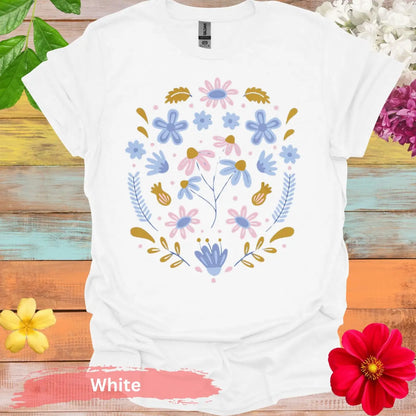 Floral Pattern Graphic T-shirt - S / White - Physical Item