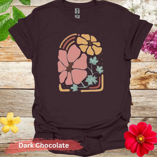 Floral Print Pastel Colors Graphic T-Shirt - S / Dark Chocolate - Physical Item