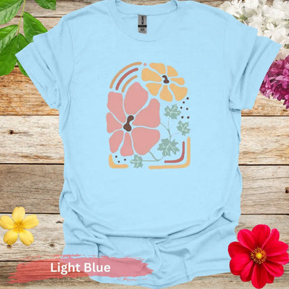 Floral Print Pastel Colors Graphic T-Shirt - S / Light Blue - Physical Item