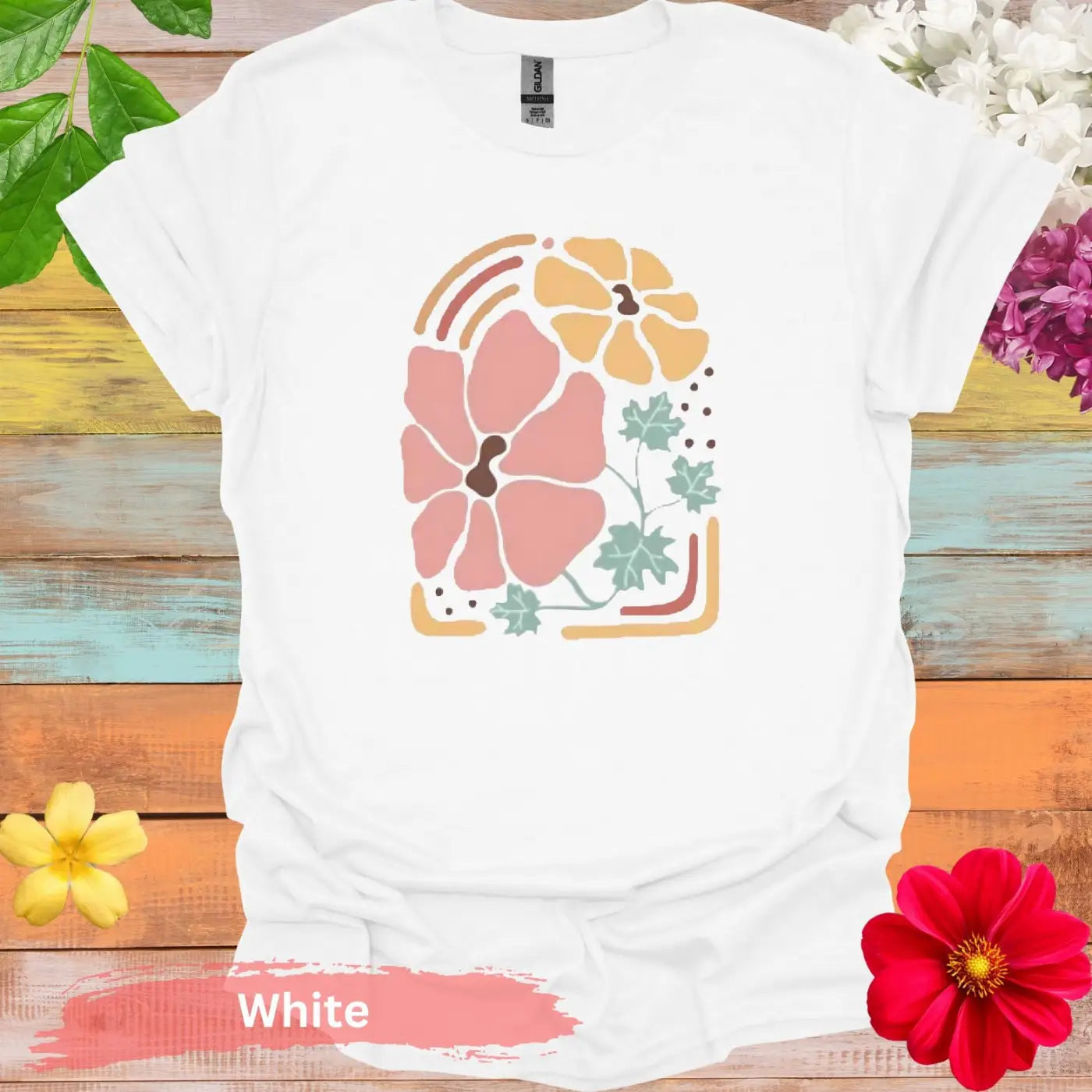 Floral Print Pastel Colors Graphic T-Shirt - S / White - Physical Item