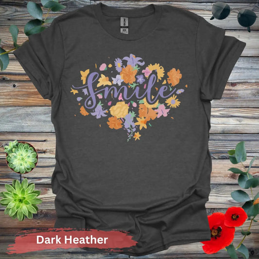 Floral Smile T-shirt - S / Dark Heather - Physical Item