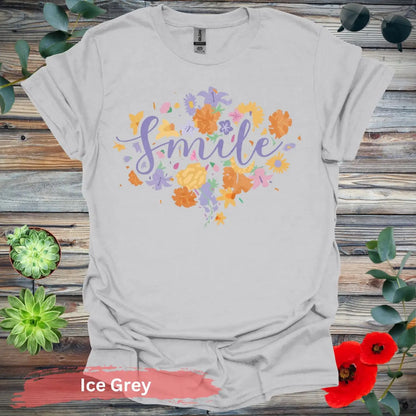 Floral Smile T-shirt - S / Ice Grey - Physical Item