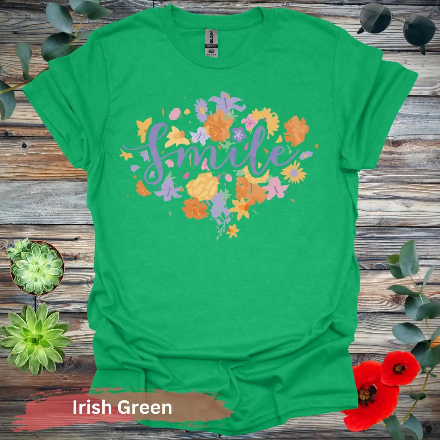 Floral Smile T-shirt - S / Irish Green - Physical Item