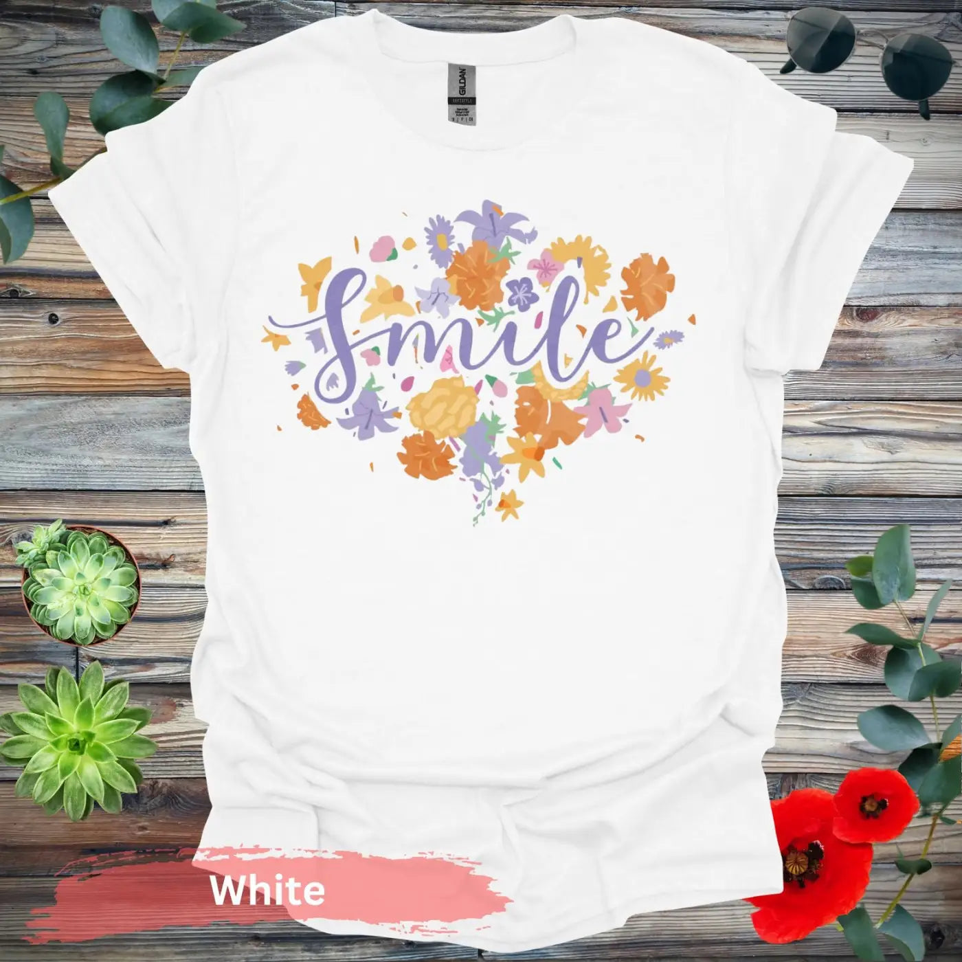 Floral Smile T-shirt - S / White - Physical Item