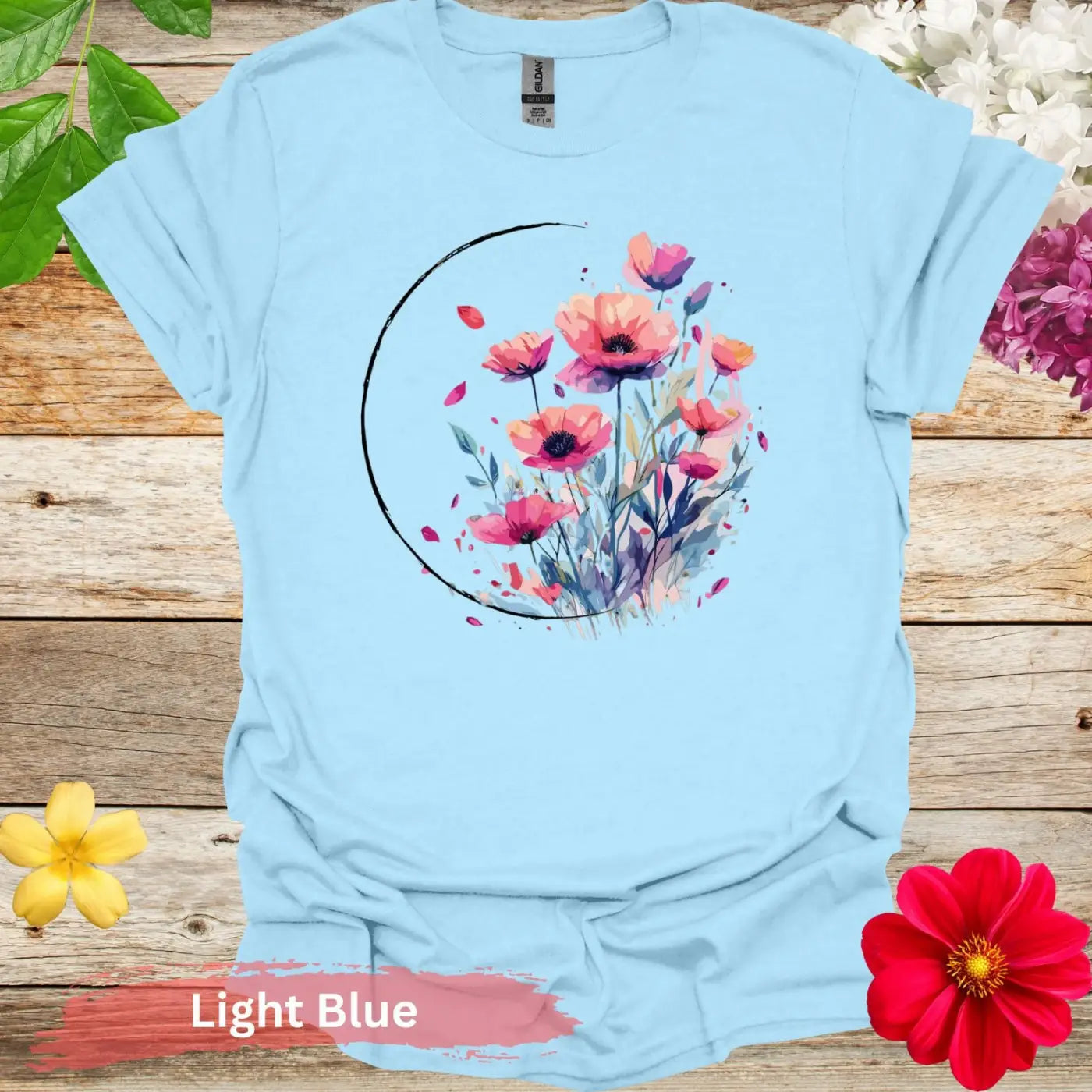 Floral Watercolor Art T-shirt - S / Light Blue - Physical Item