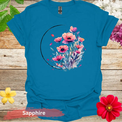 Floral Watercolor Art T-shirt - S / Sapphire - Physical Item