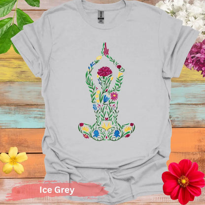 Floral Yoga Pose Colorful Art T-Shirt - S / Ice Grey - Physical Item