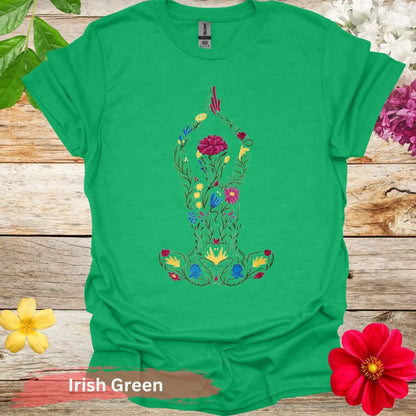 Floral Yoga Pose Colorful Art T-Shirt - S / Irish Green - Physical Item