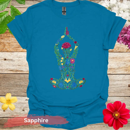 Floral Yoga Pose Colorful Art T-Shirt - S / Sapphire - Physical Item