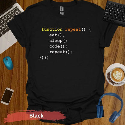 Function Repeat Eat Sleep Code () funny computer science T-Shirt - S / Black - Physical Item