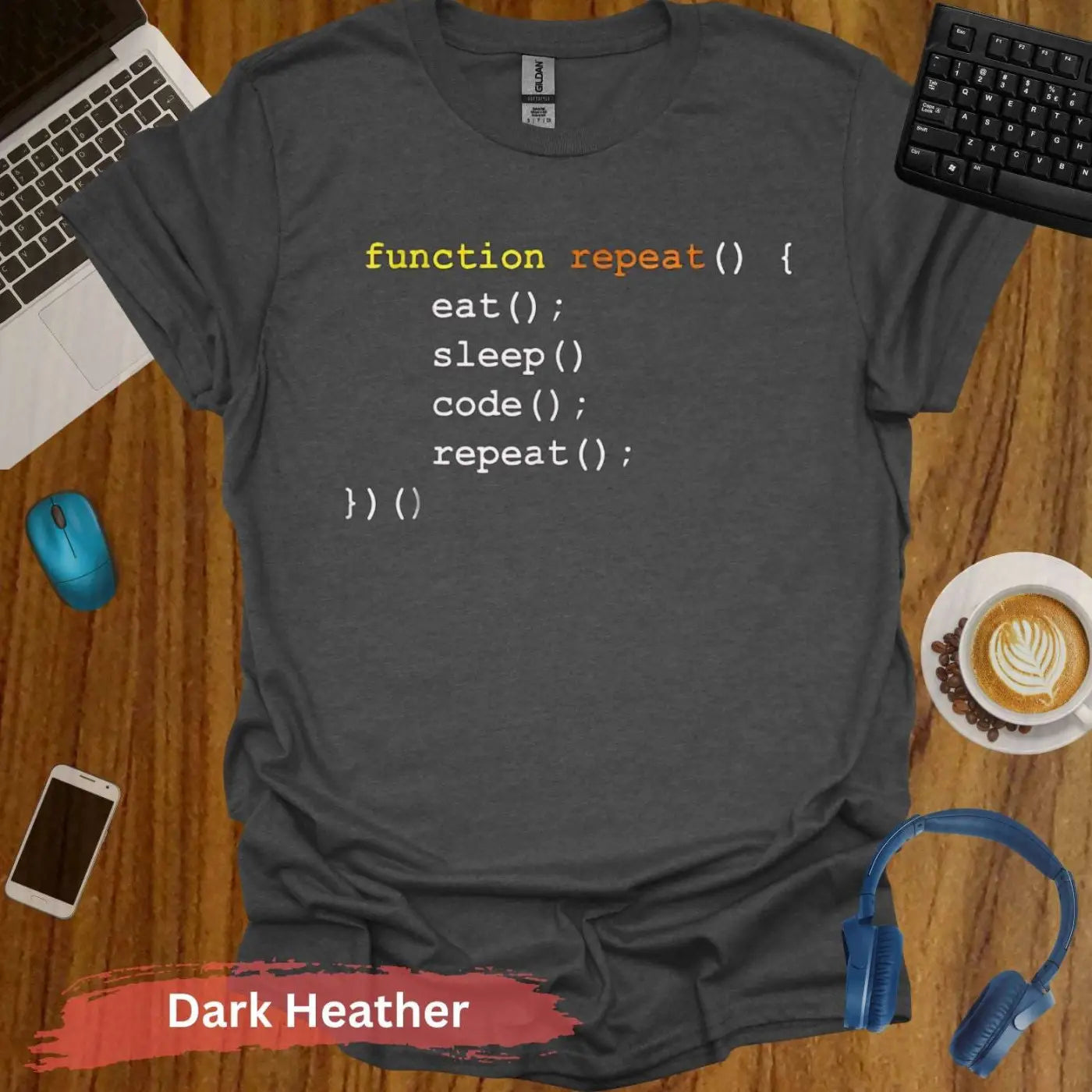 Function Repeat Eat Sleep Code () funny computer science T-Shirt - S / Dark Heather - Physical Item