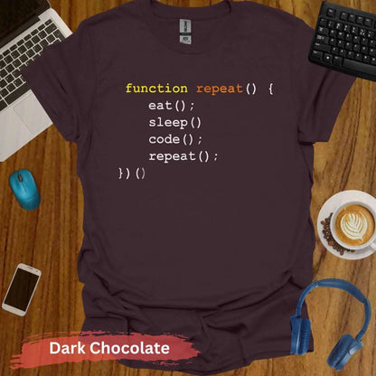 Function Repeat Eat Sleep Code () funny computer science T-Shirt - S / Dark Chocolate - Physical Item