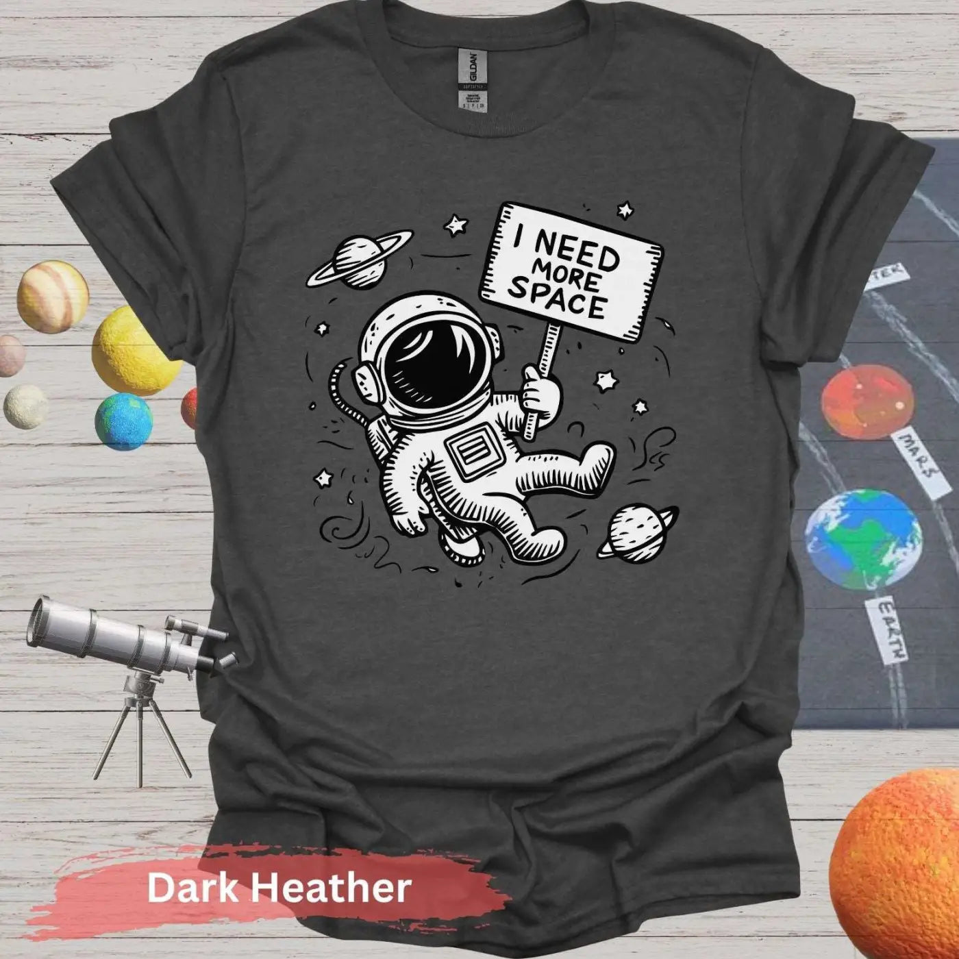 Funny Astronaut I Need More Space T-Shirt - S / Dark Heather - Physical Item