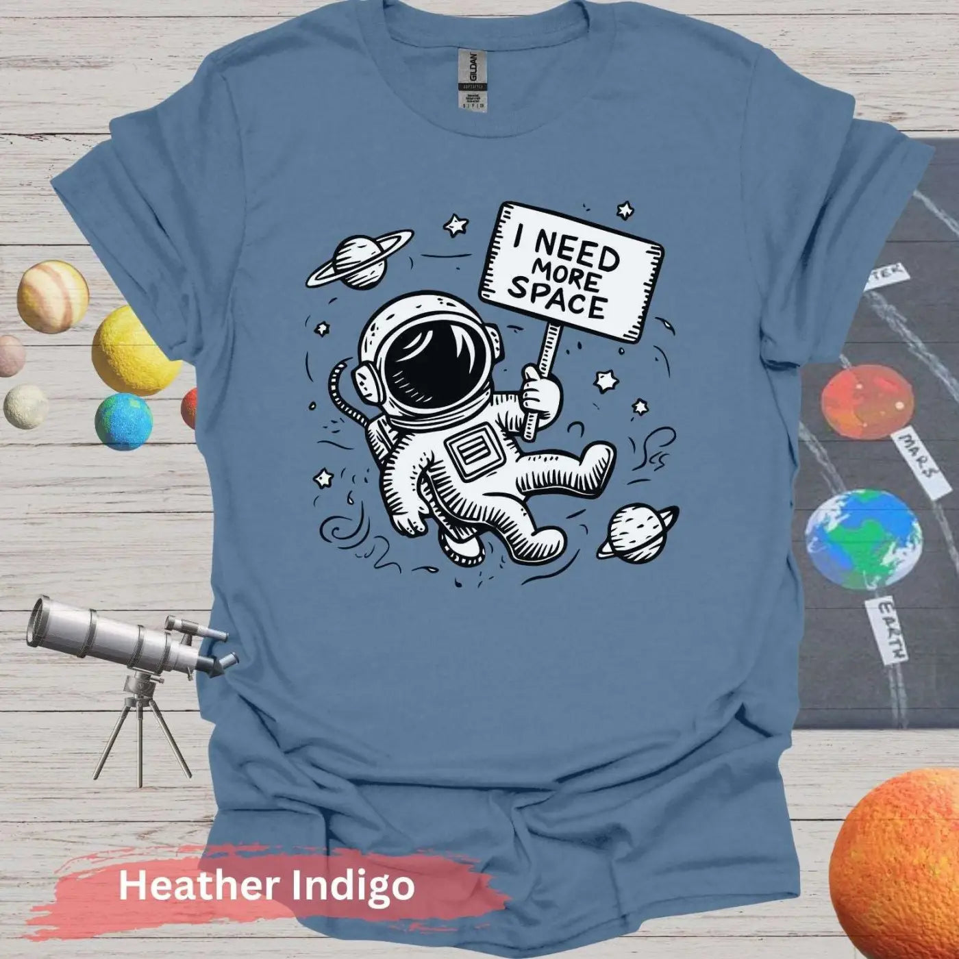 Funny Astronaut I Need More Space T-Shirt - S / Heather Indigo - Physical Item