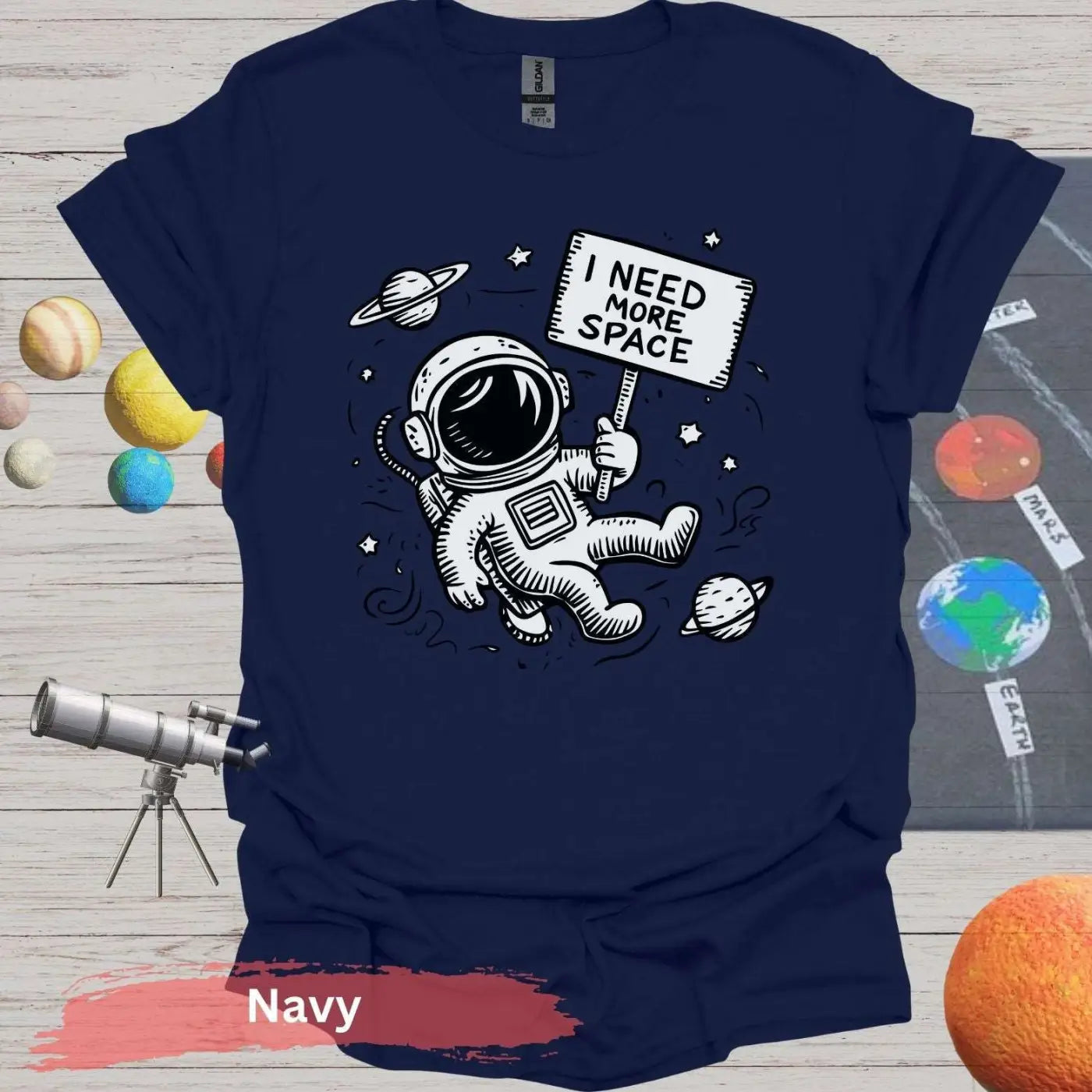 Funny Astronaut I Need More Space T-Shirt - S / Navy - Physical Item