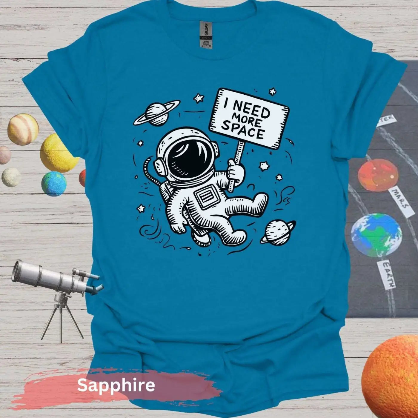 Funny Astronaut I Need More Space T-Shirt - S / Sapphire - Physical Item