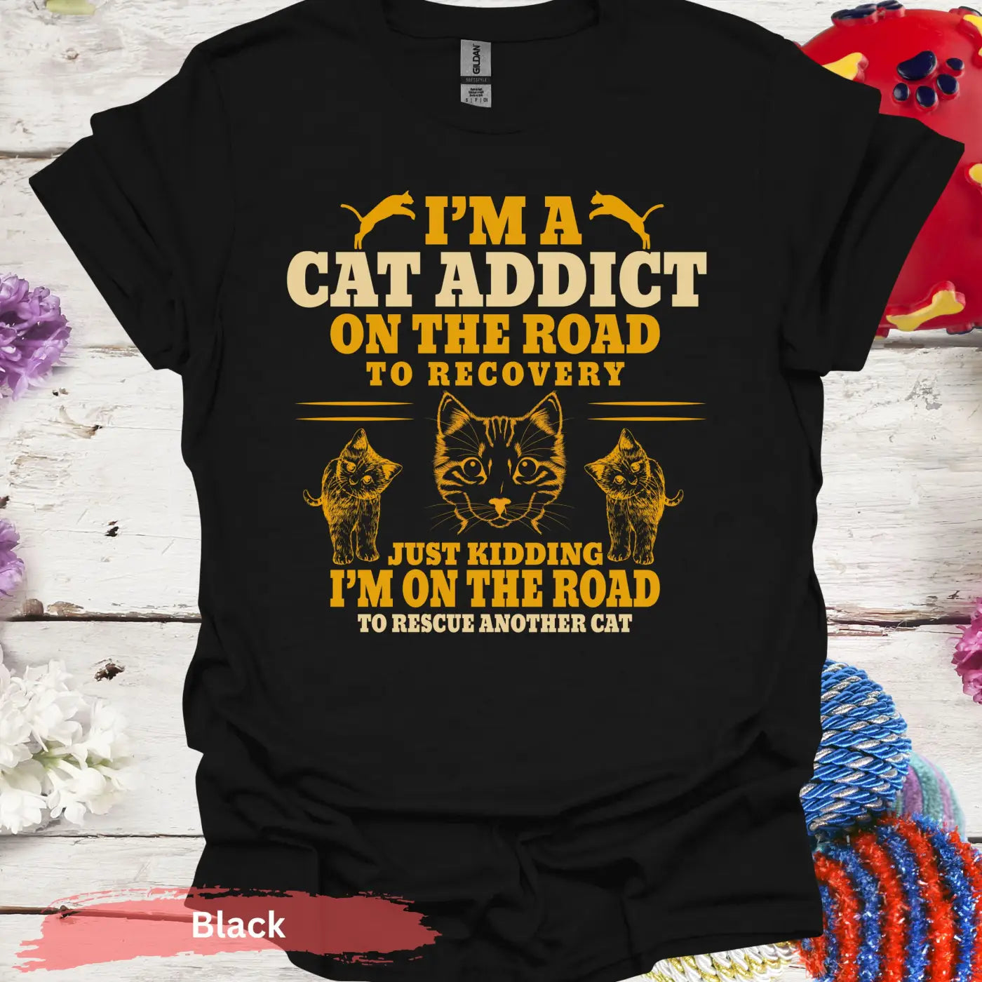 Cat Addict T-Shirt - S / Black - Physical Item