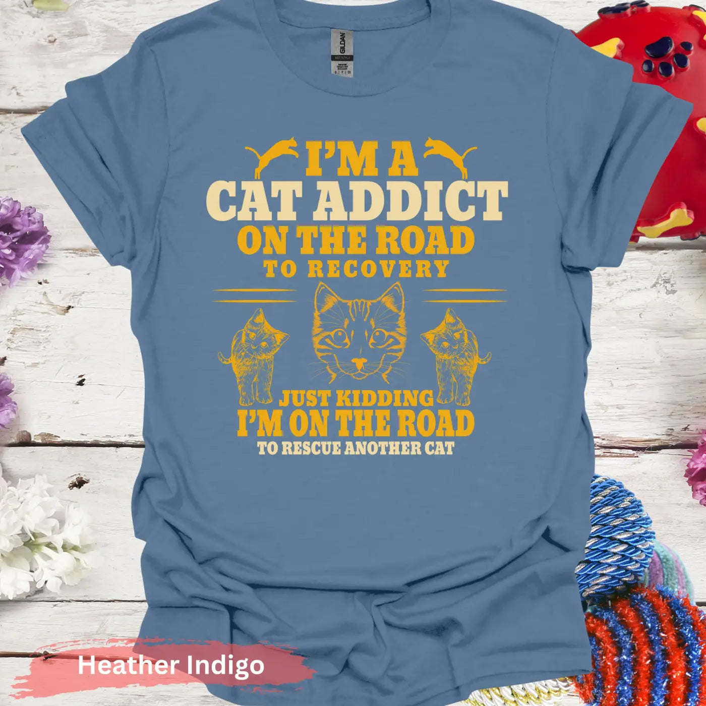 Cat Addict T-Shirt - S / Heather Indigo - Physical Item