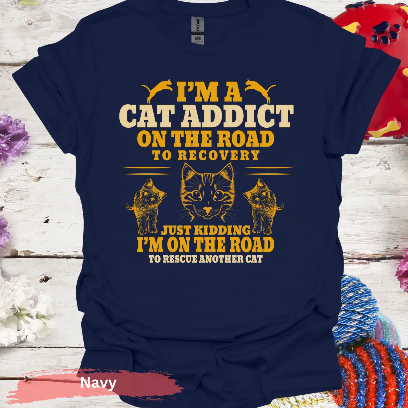 Cat Addict T-Shirt - S / Navy - Physical Item