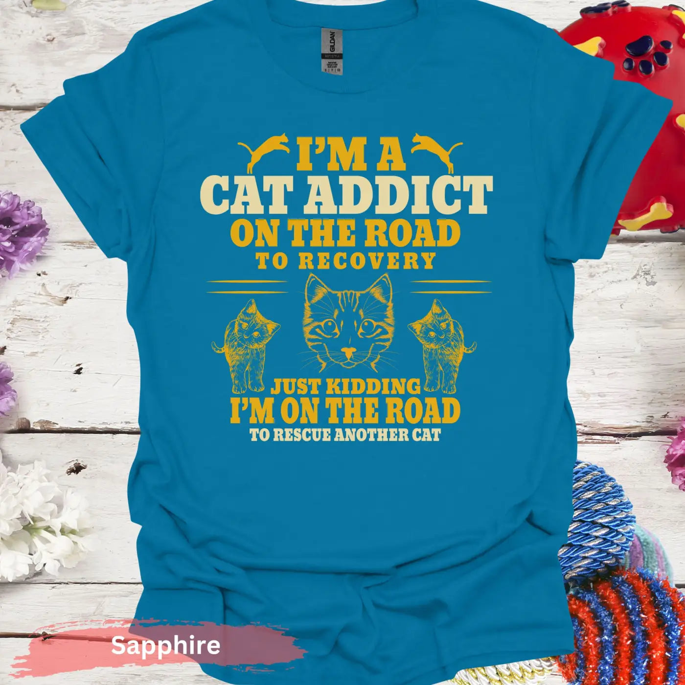 Cat Addict T-Shirt - S / Sapphire - Physical Item