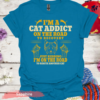 Cat Addict T-Shirt - S / Sapphire - Physical Item