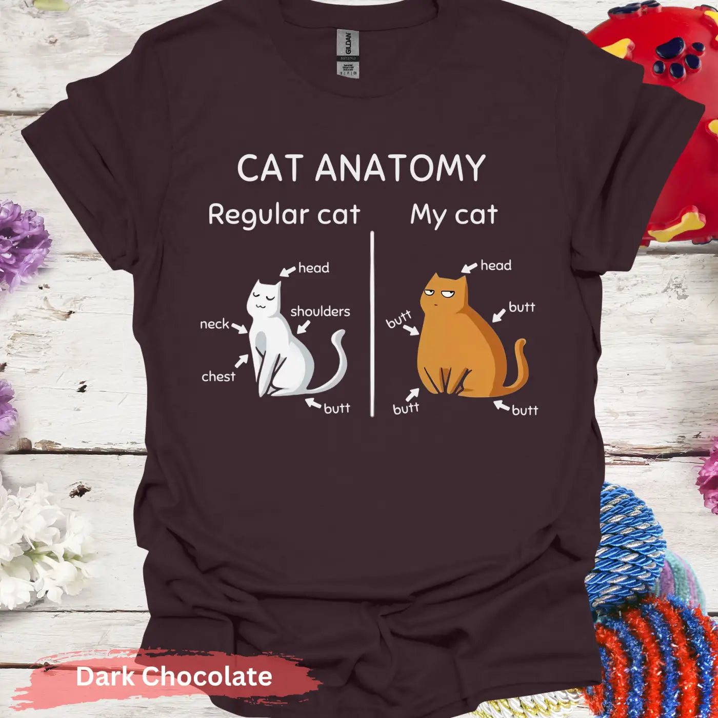 Funny Cat Anatomy T-Shirt - S / Dark Chocolate - Physical Item