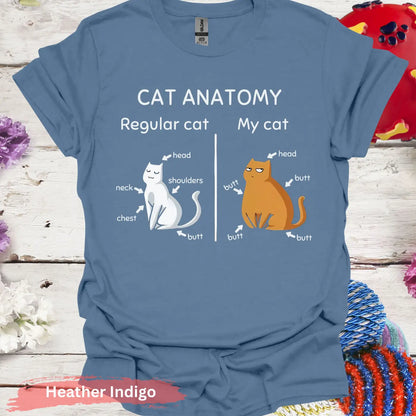 Funny Cat Anatomy T-Shirt - S / Heather Indigo - Physical Item