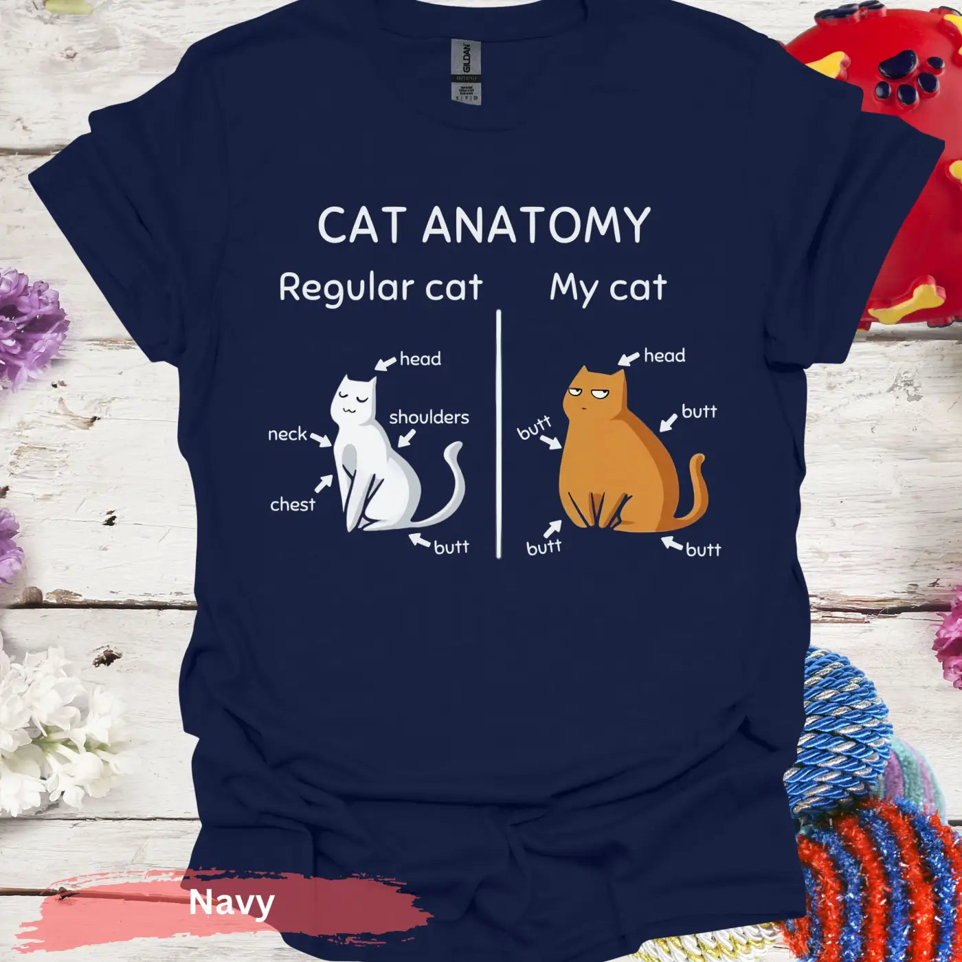 Funny Cat Anatomy T-Shirt - S / Navy - Physical Item