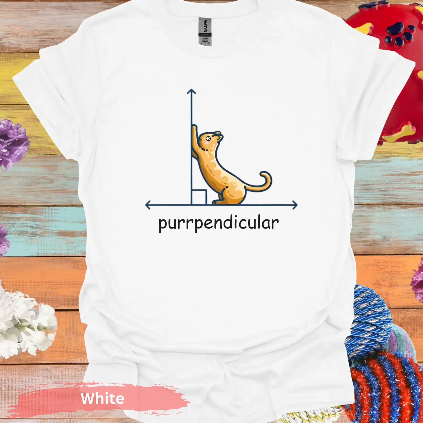 ’Purrpendicular’ T-Shirt - S / White - Physical Item