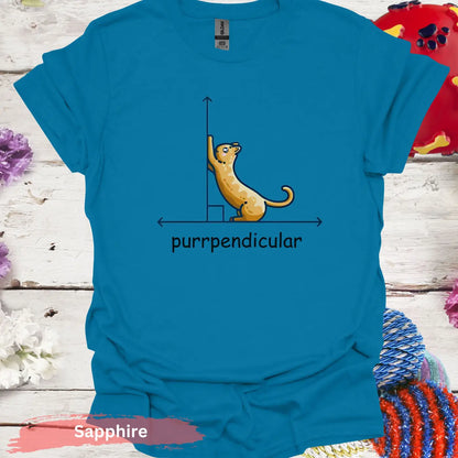 ’Purrpendicular’ T-Shirt - S / Sapphire - Physical Item