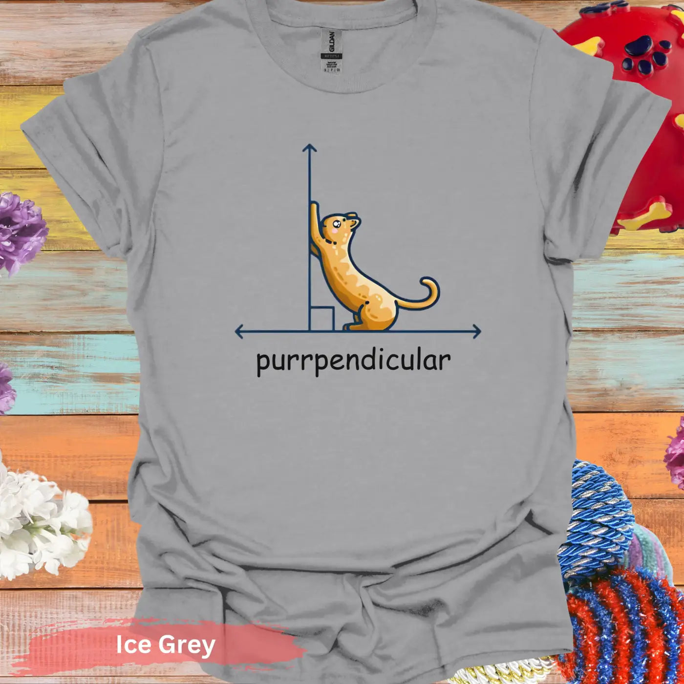 ’Purrpendicular’ T-Shirt - S / Ice Grey - Physical Item