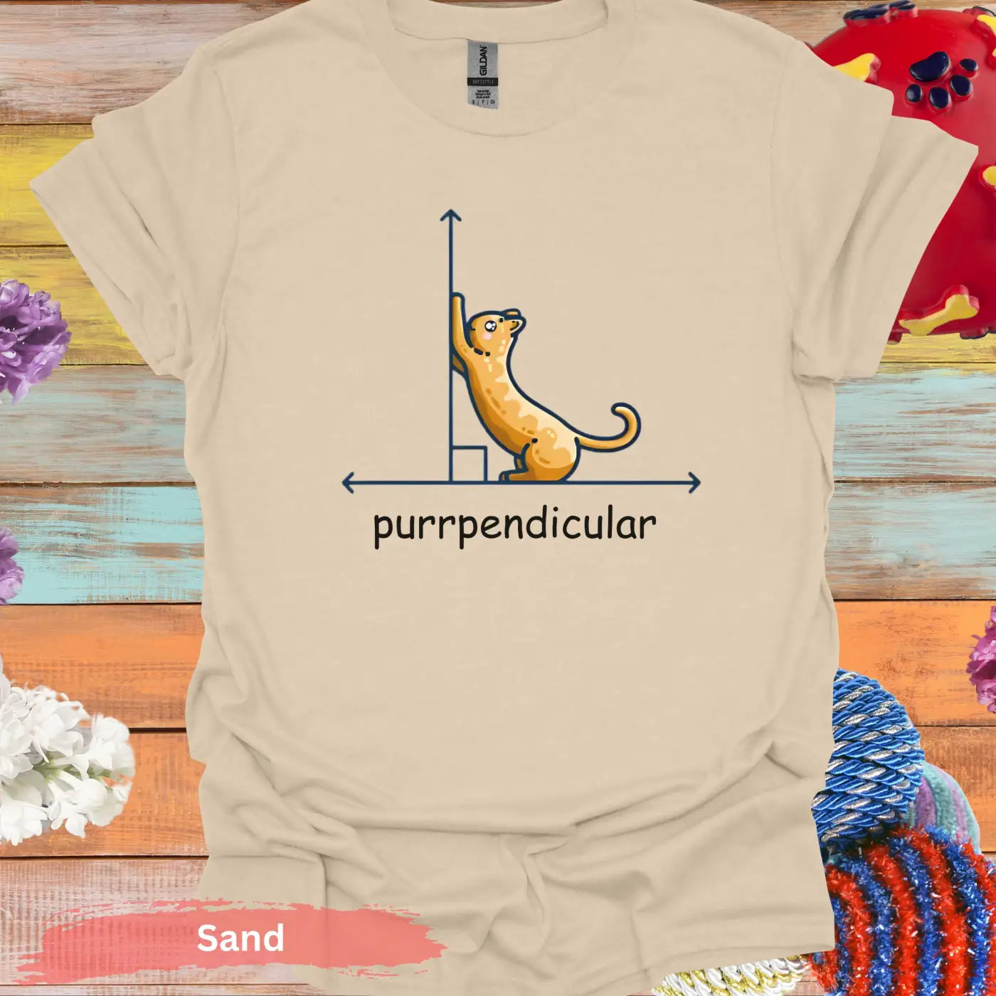 ’Purrpendicular’ T-Shirt - S / Sand - Physical Item