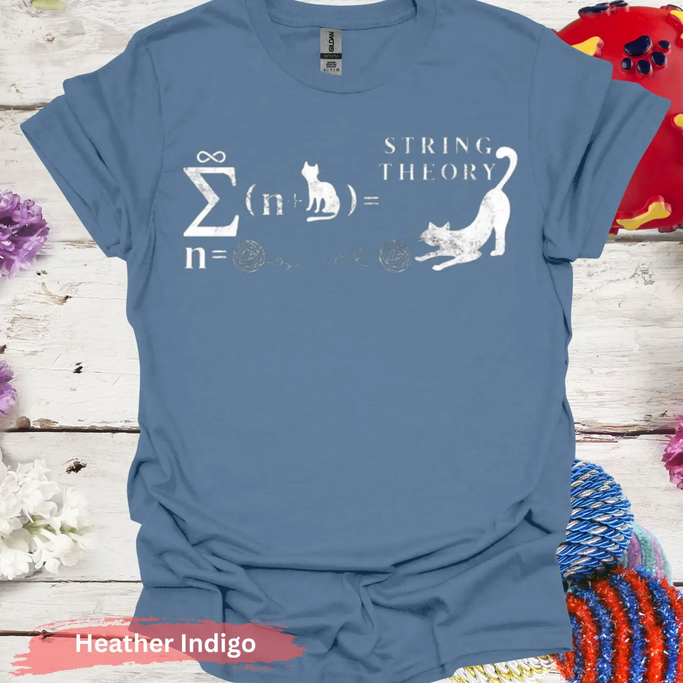 Cat String Theory T-Shirt - S / Heather Indigo - Physical Item