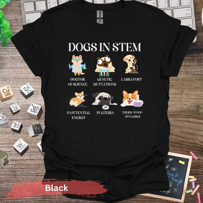 Funny Dogs in STEM T-Shirt - S / Black - Physical Item