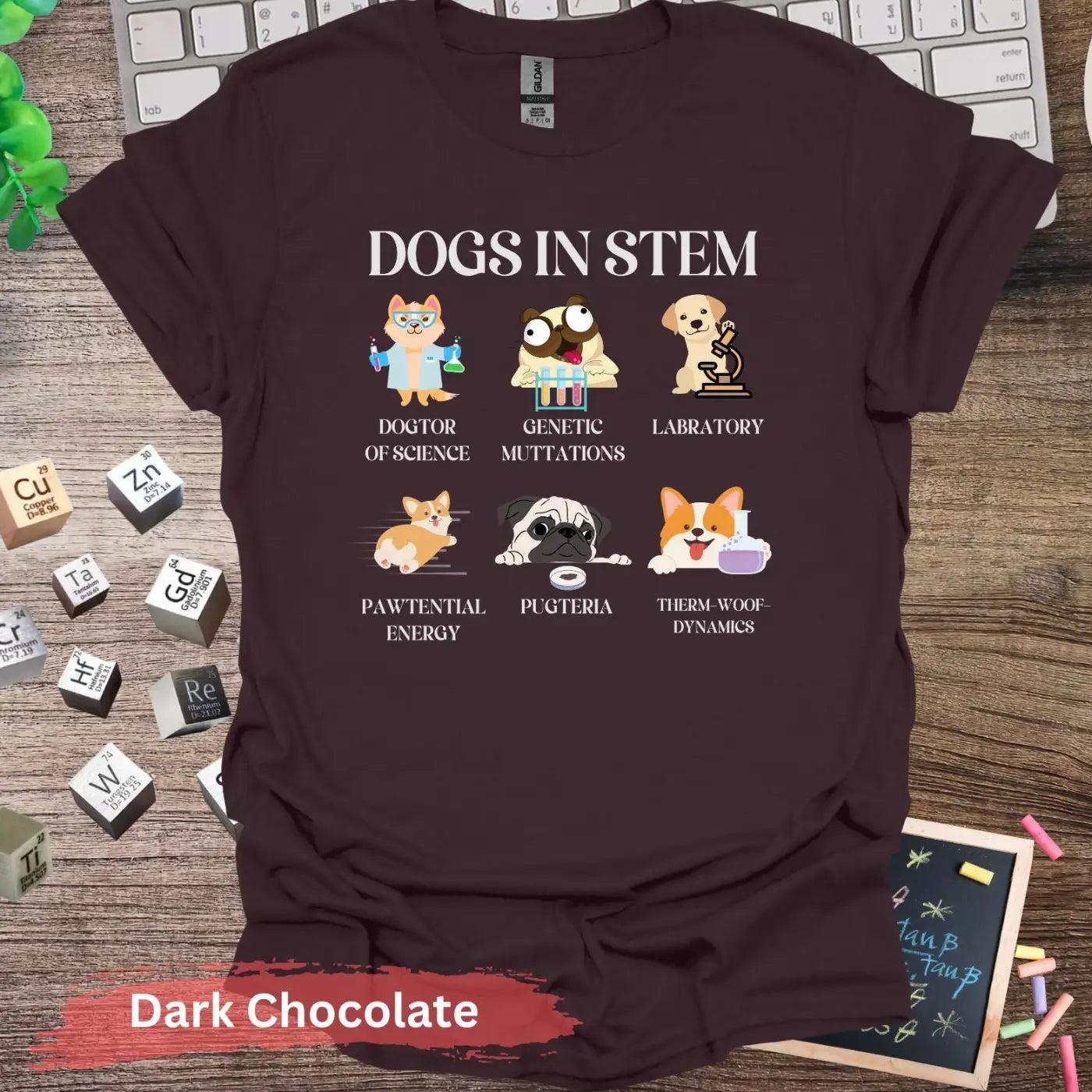 Funny Dogs in STEM T-Shirt - S / Dark Chocolate - Physical Item