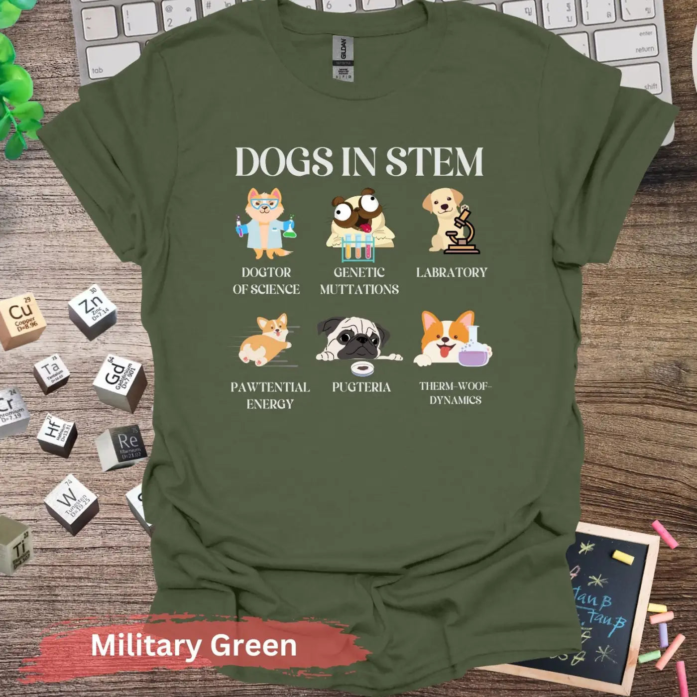 Funny Dogs in STEM T-Shirt - S / Military Green - Physical Item