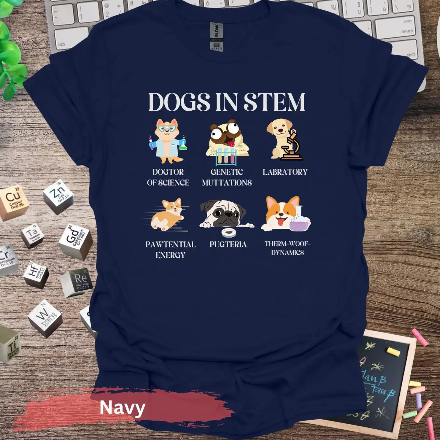 Funny Dogs in STEM T-Shirt - S / Navy - Physical Item