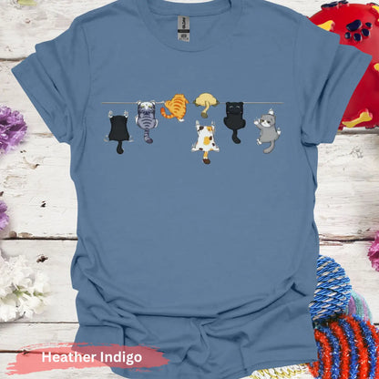 Funny Hanging Cats on a ClotheslineT-shirt - Physical Item