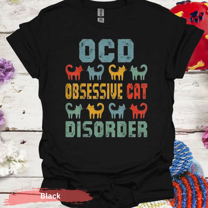 Funny OCD Obsessive Cat Disorder T-Shirt - S / Black - Physical Item