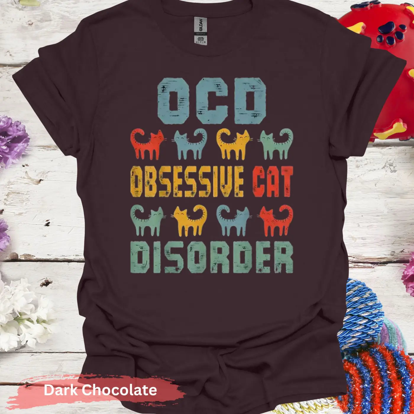 Funny OCD Obsessive Cat Disorder T-Shirt - S / Dark Chocolate - Physical Item