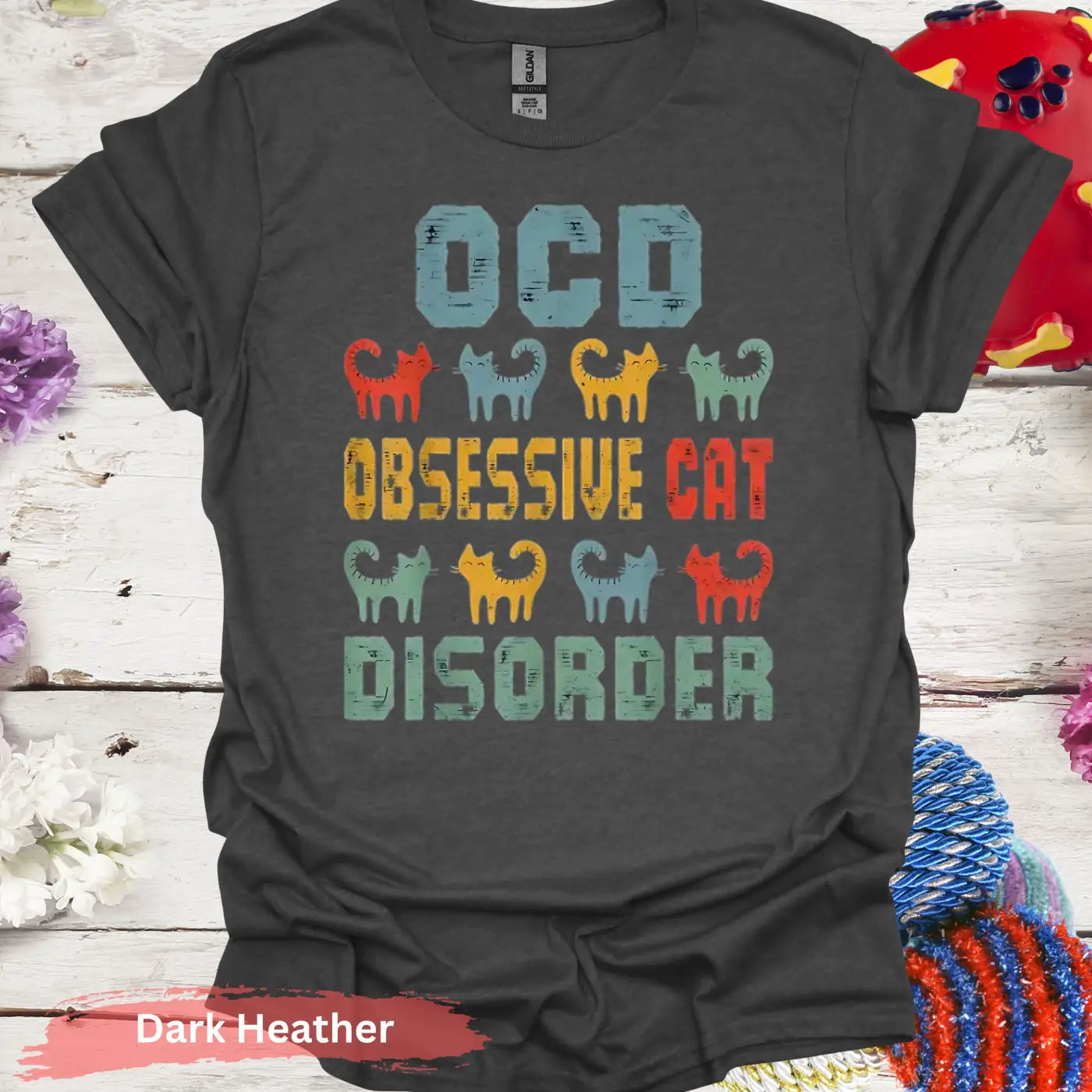 Funny OCD Obsessive Cat Disorder T-Shirt - S / Dark Heather - Physical Item