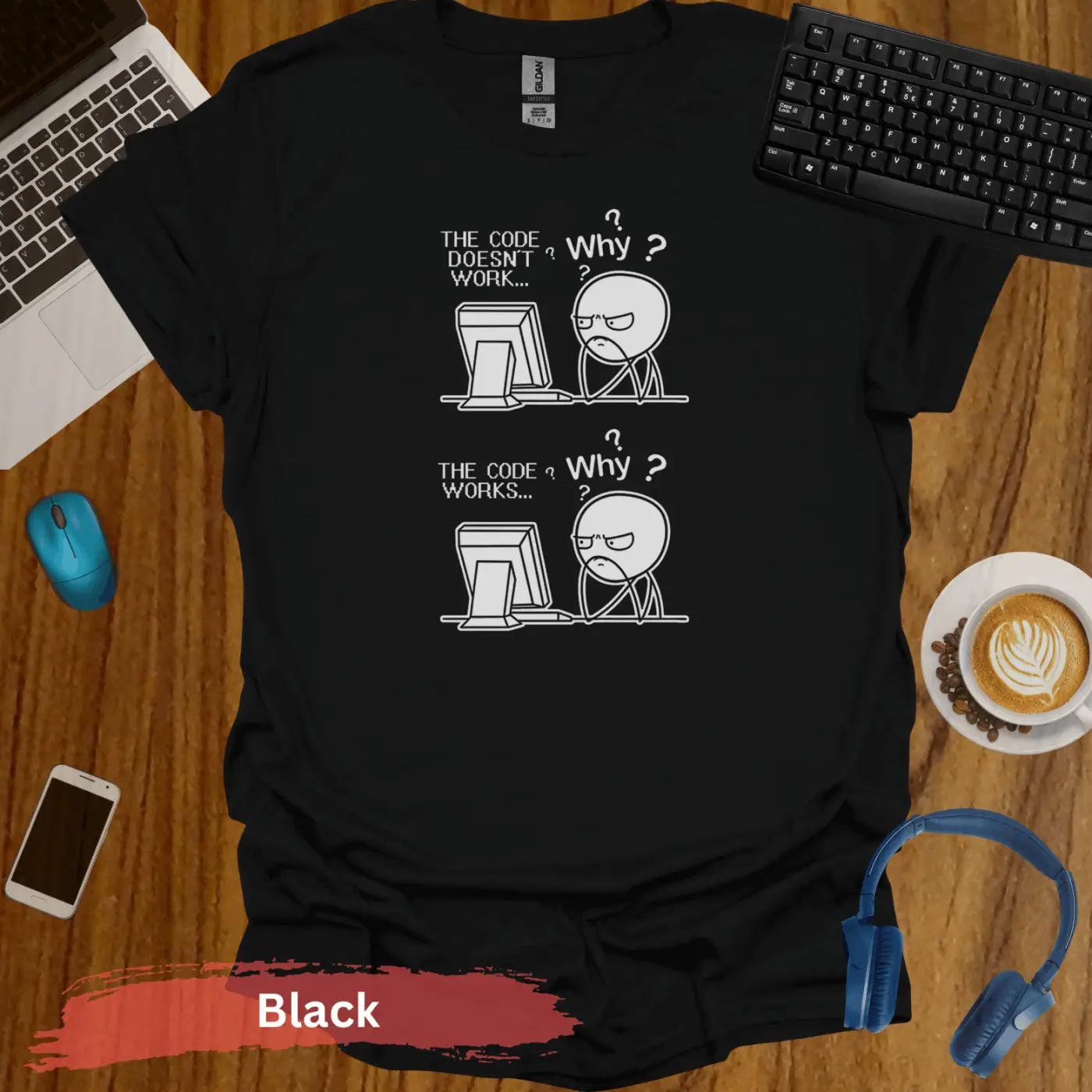 Funny Programmer Coding Comic Meme T-Shirt - S / Black - Physical Item