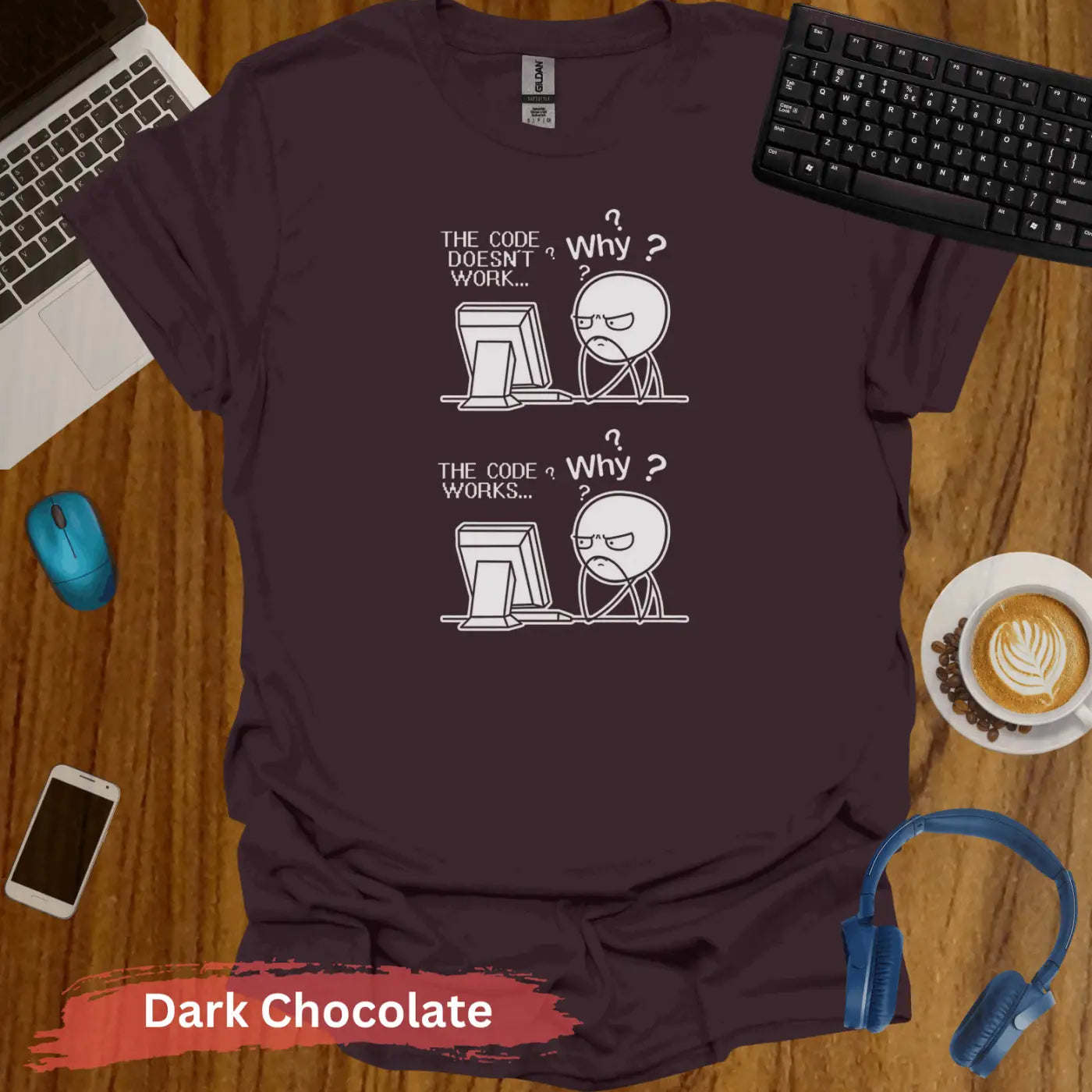 Funny Programmer Coding Comic Meme T-Shirt - S / Dark Chocolate - Physical Item