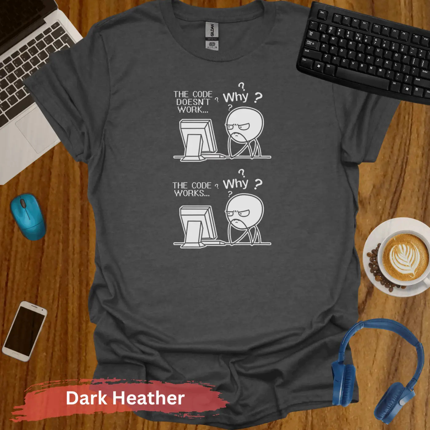 Funny Programmer Coding Comic Meme T-Shirt - S / Dark Heather - Physical Item