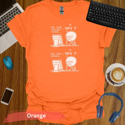 Funny Programmer Coding Comic Meme T-Shirt - S / Orange - Physical Item