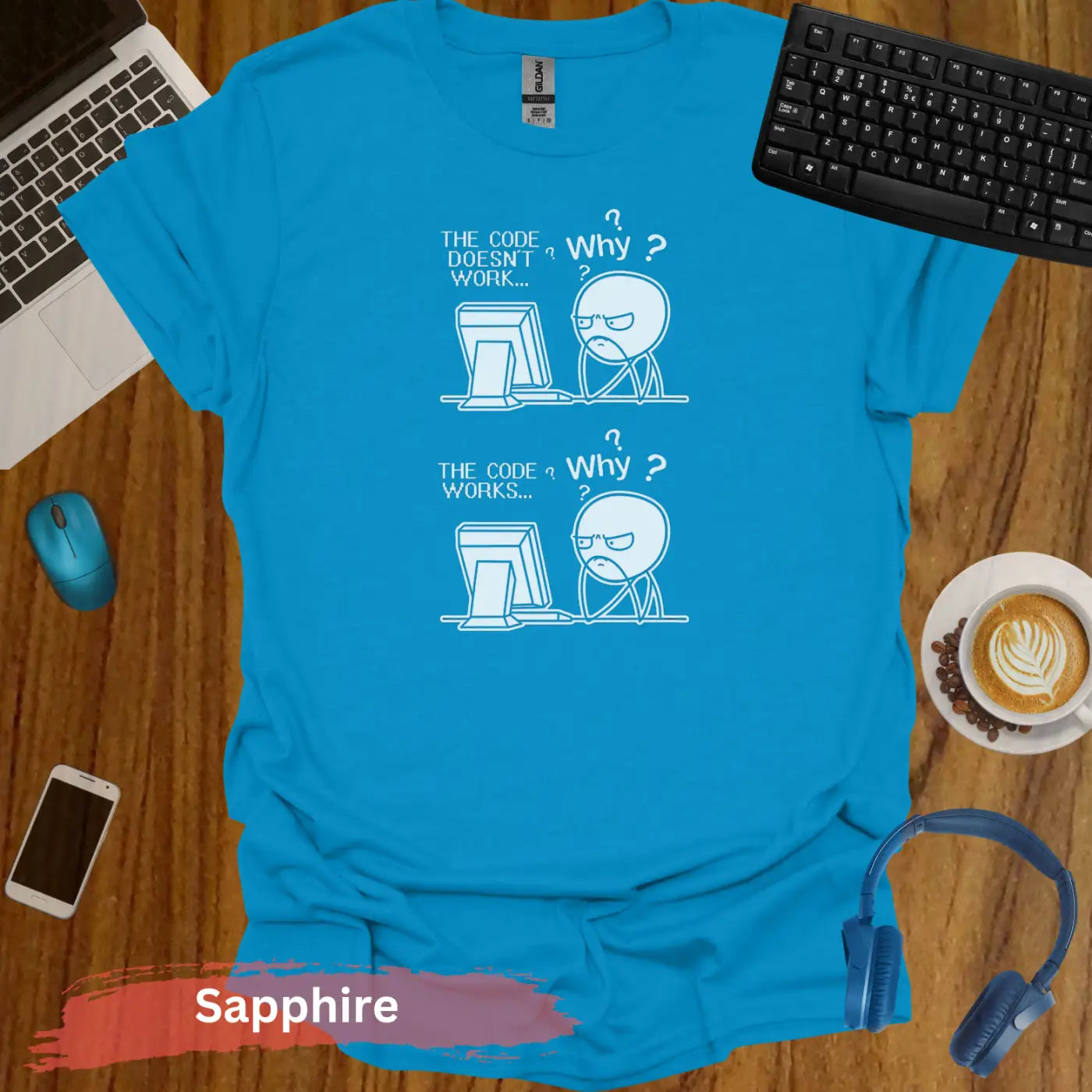 Funny Programmer Coding Comic Meme T-Shirt - S / Sapphire - Physical Item