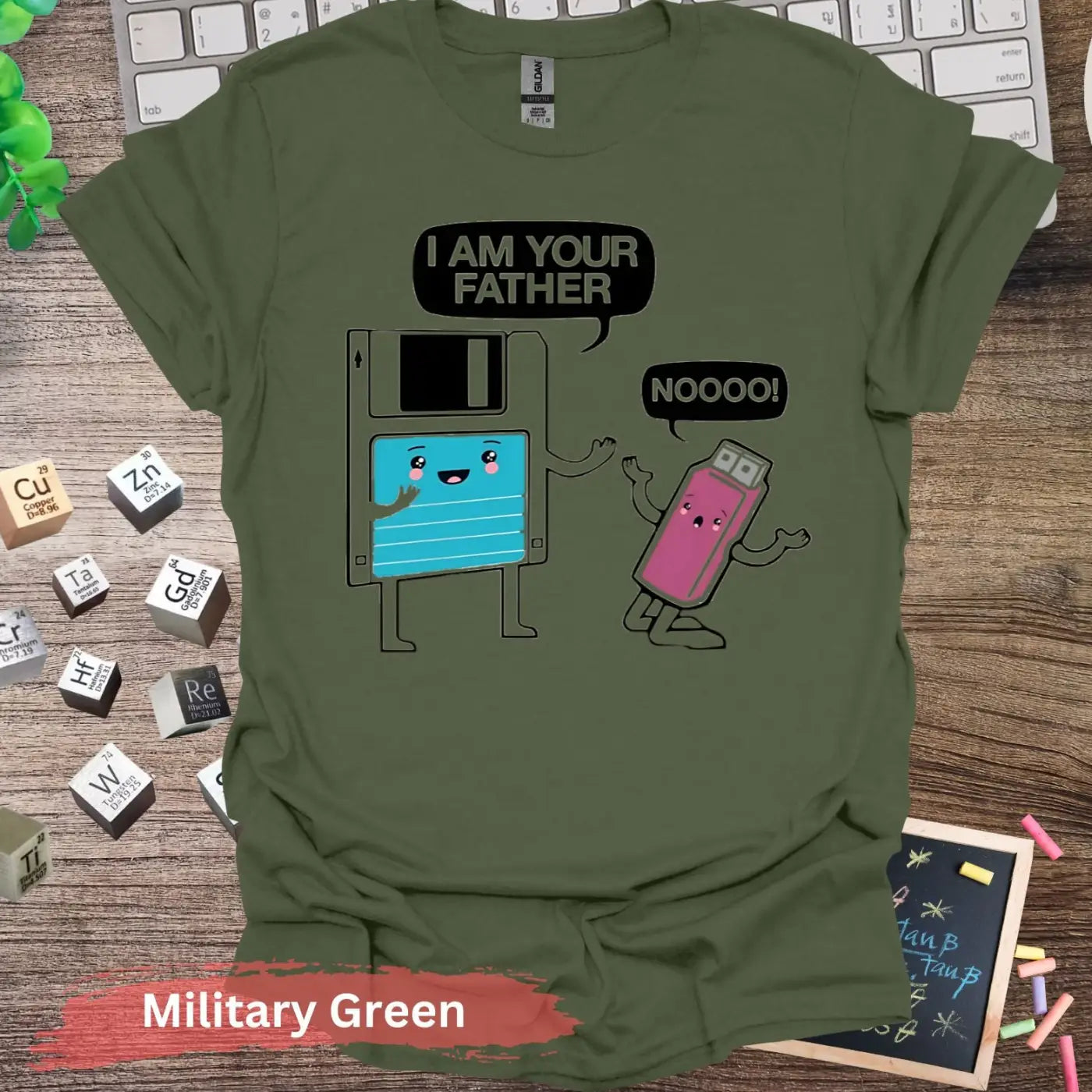 Funny Retro Floppy Disk and USB Quote T-Shirts - S / Military Green - Physical Item