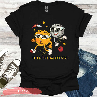 Funny Solar Eclipse Cartoon T-shirt - S / Black - Physical Item