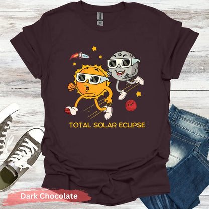 Funny Solar Eclipse Cartoon T-shirt - S / Dark Chocolate - Physical Item